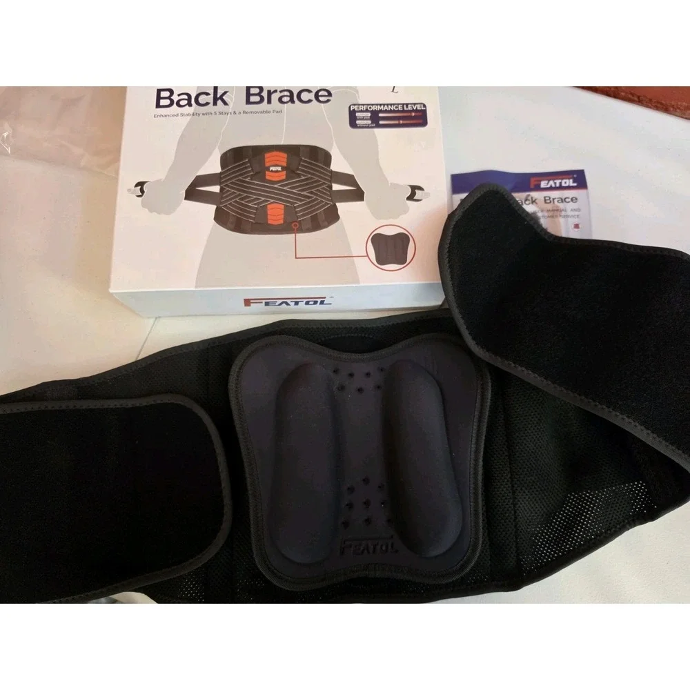 NIB New Open Box Featol Back Support Brace With Removable Pad L Large Black...